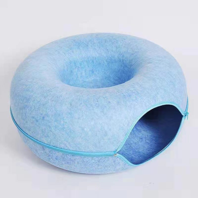Felt Donut Cat Bed With Cozy Hideaway Tunnel Lounge