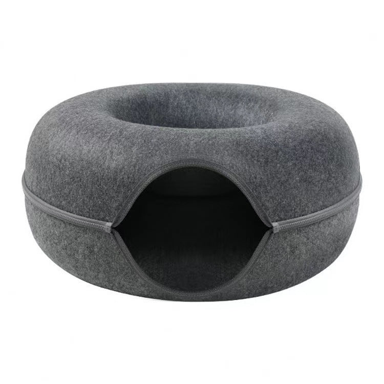 Felt Donut Cat Bed With Cozy Hideaway Tunnel Lounge