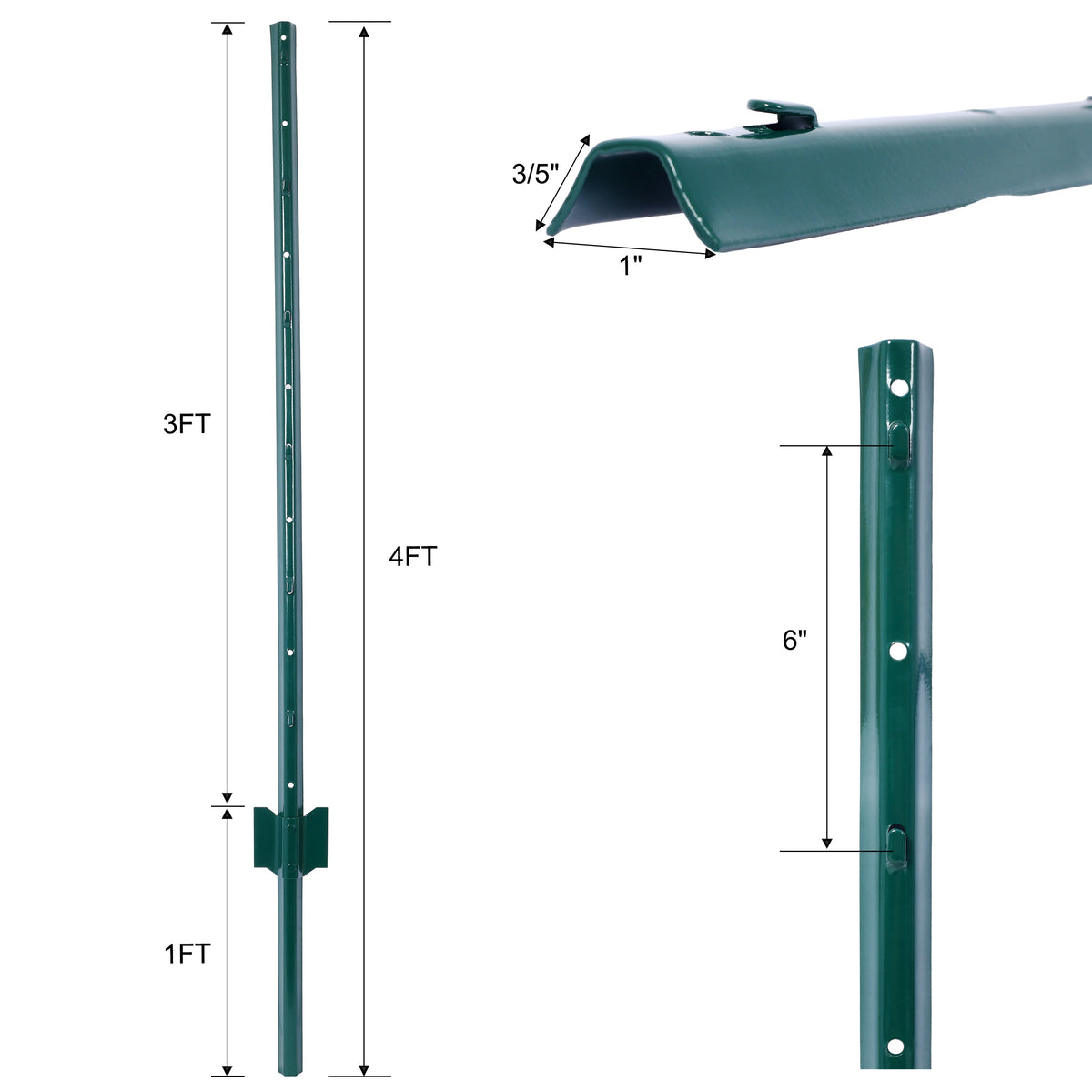 Heavy-Duty Metal Fence Posts, 10-Pack, Green U-Groove