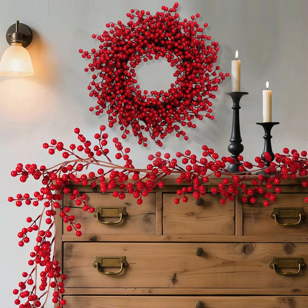 Red Berry Wreath, 45cm Festive Holiday Door Decor