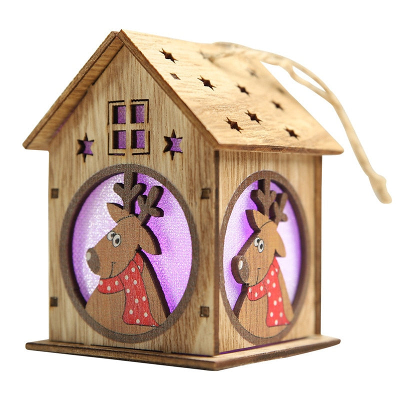 Wooden Christmas House Ornaments With Warm LED Glow