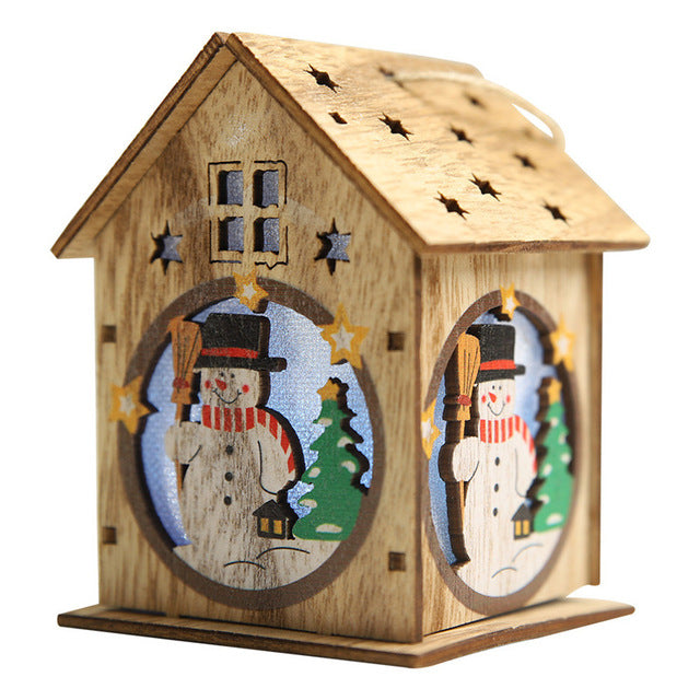 Wooden Christmas House Ornaments With Warm LED Glow