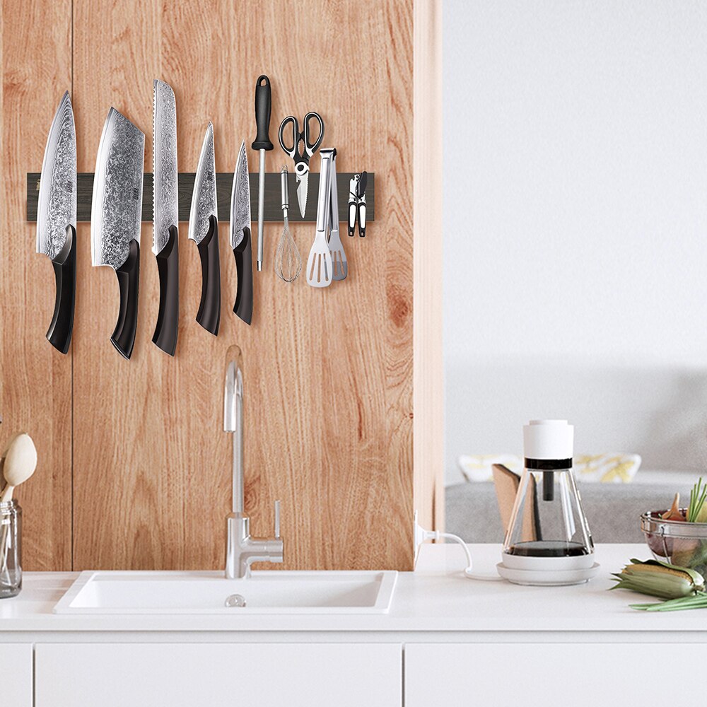 Magnetic Knife Strip Handmade Acacia Wood Wall Holder