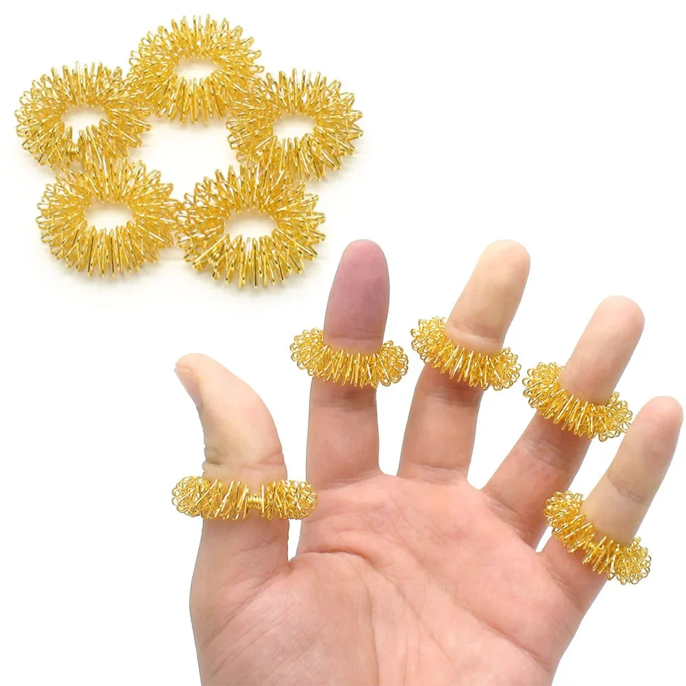 Gold Acupressure Finger Massage Ring for Desk Relief