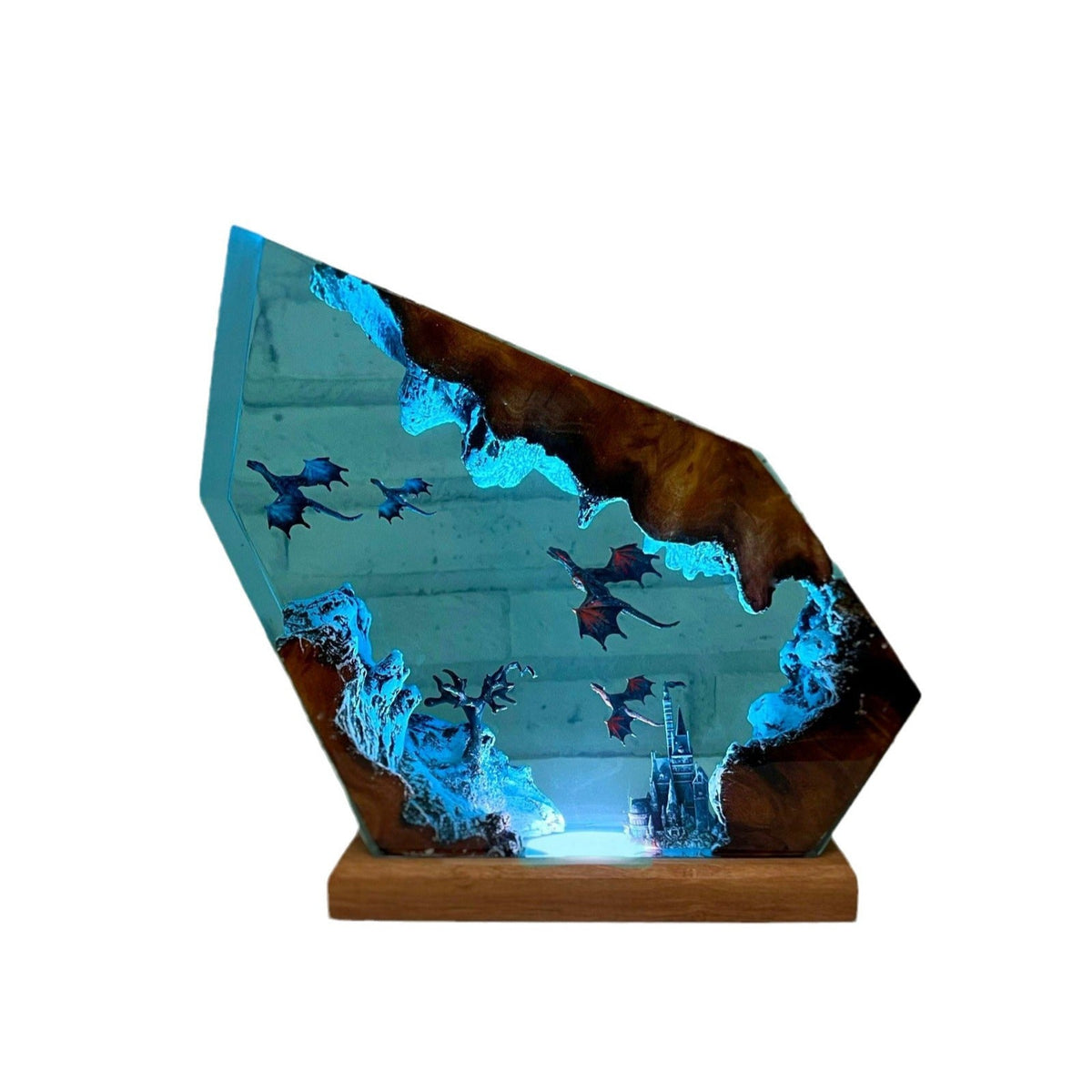 3D Dragon Resin Lamp with Blue Fantasy Scene Lighting