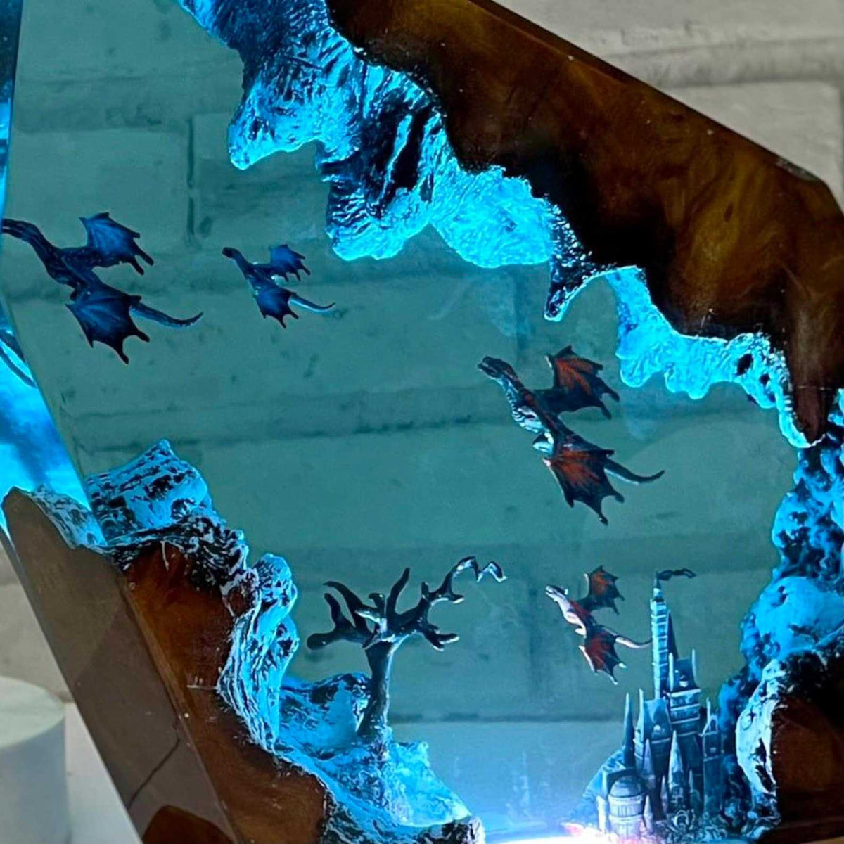3D Dragon Resin Lamp with Blue Fantasy Scene Lighting