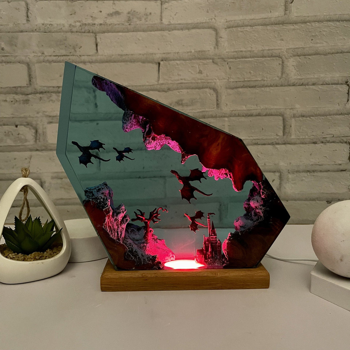 3D Dragon Resin Lamp with Blue Fantasy Scene Lighting