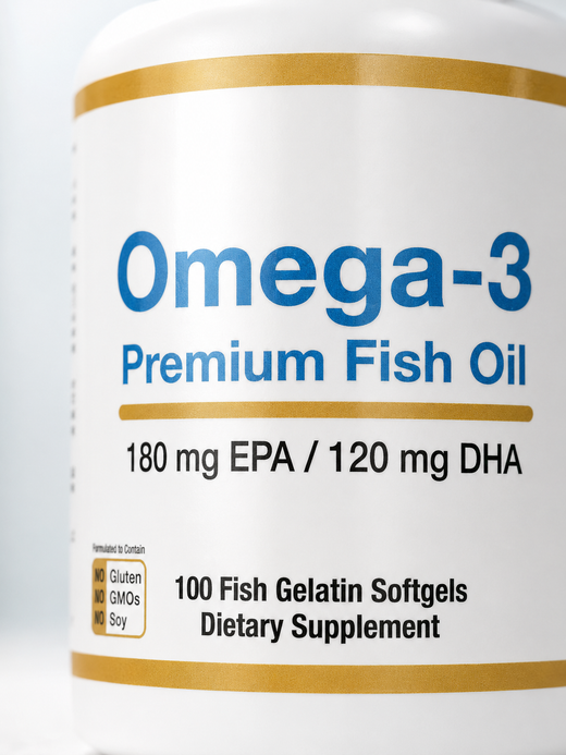 Fish Oil Softgels — 180mg EPA / 120mg DHA for Heart & Brain