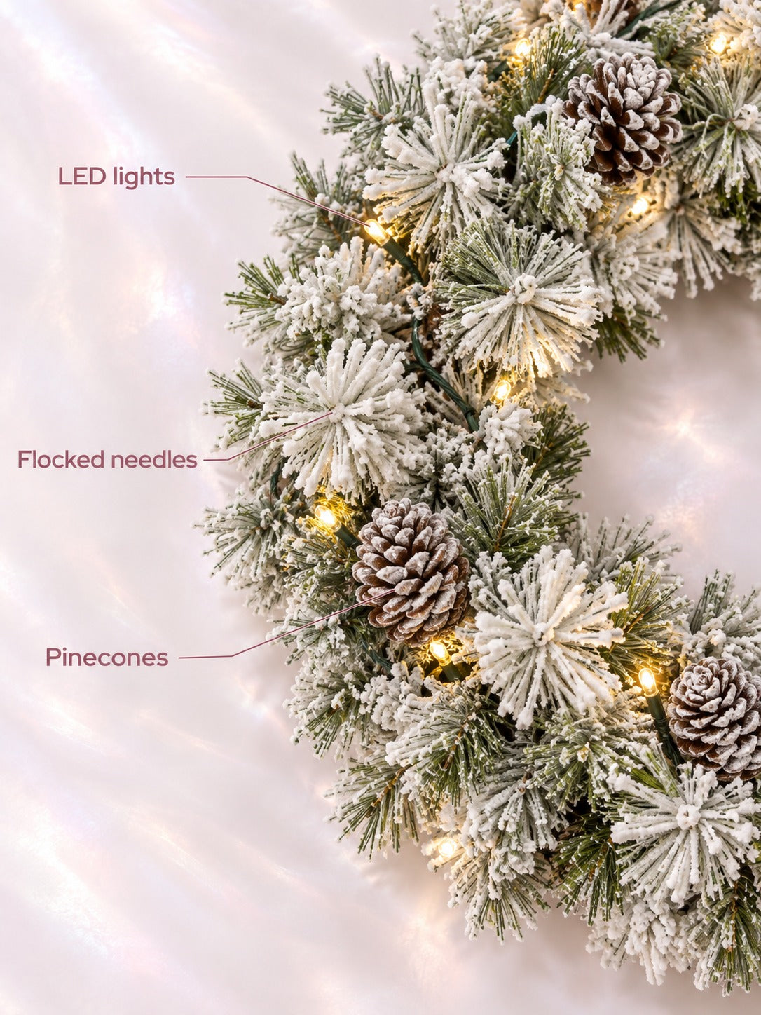 Flocked Christmas Tree Set with LED Lights, 4-Piece