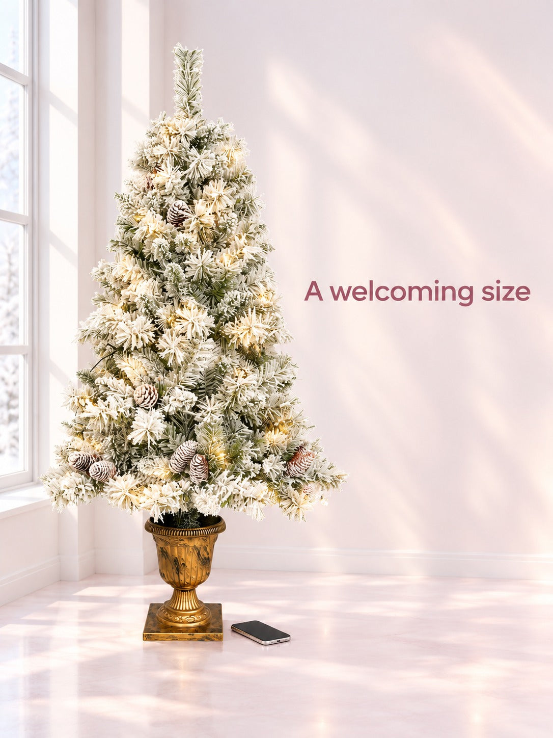 Flocked Christmas Tree Set with LED Lights, 4-Piece