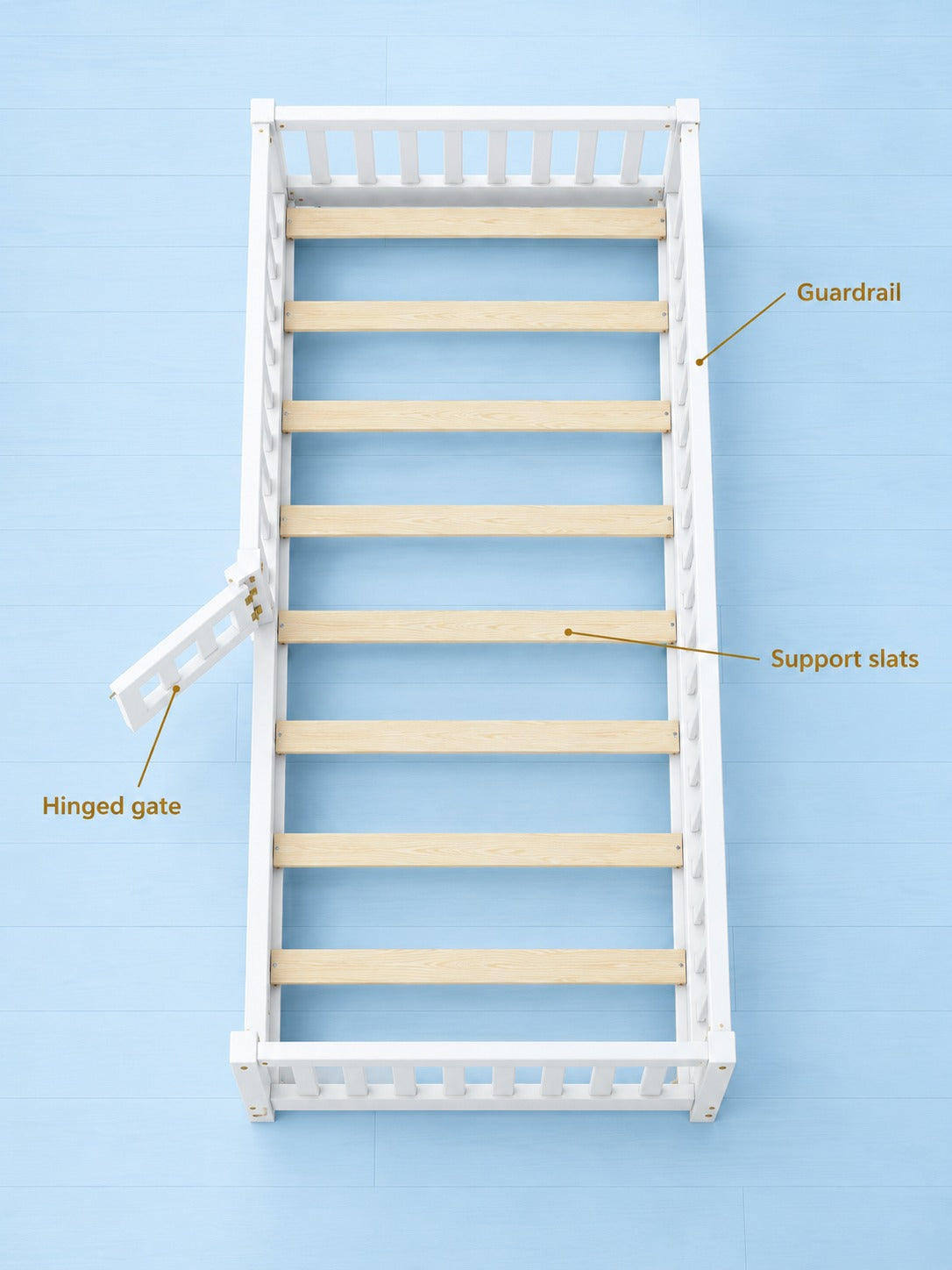 Floor Twin Bed with Safety Guardrails & Door for Kids