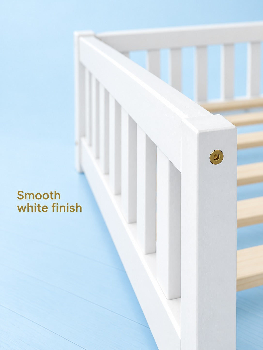 Floor Twin Bed with Safety Guardrails & Door for Kids