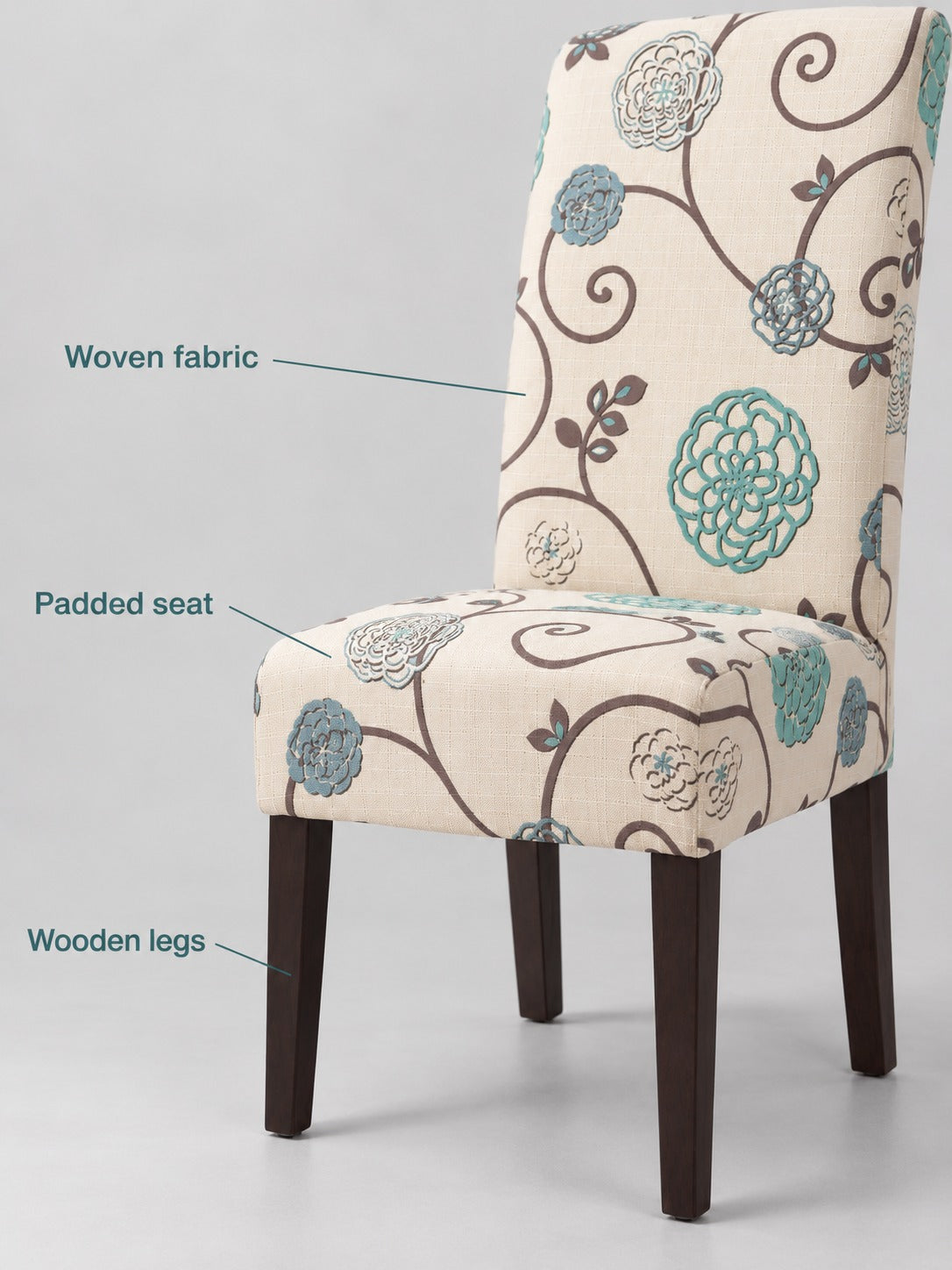 Floral Upholstered Dining Chair with High Back, Pair