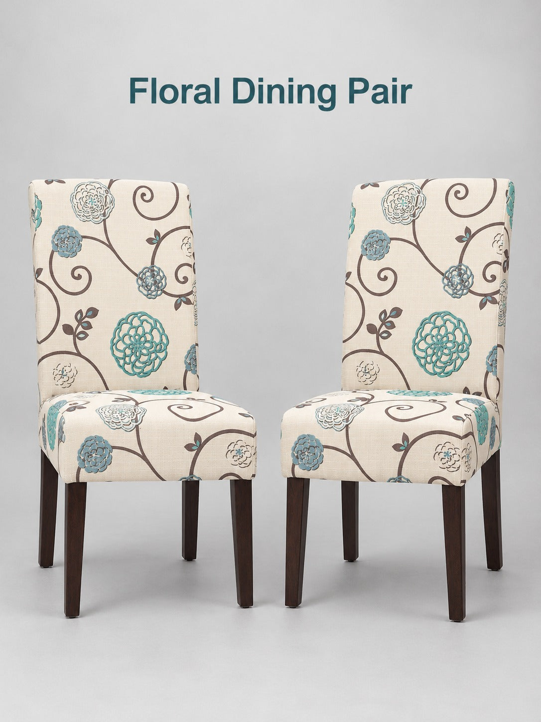 Floral Upholstered Dining Chair with High Back, Pair