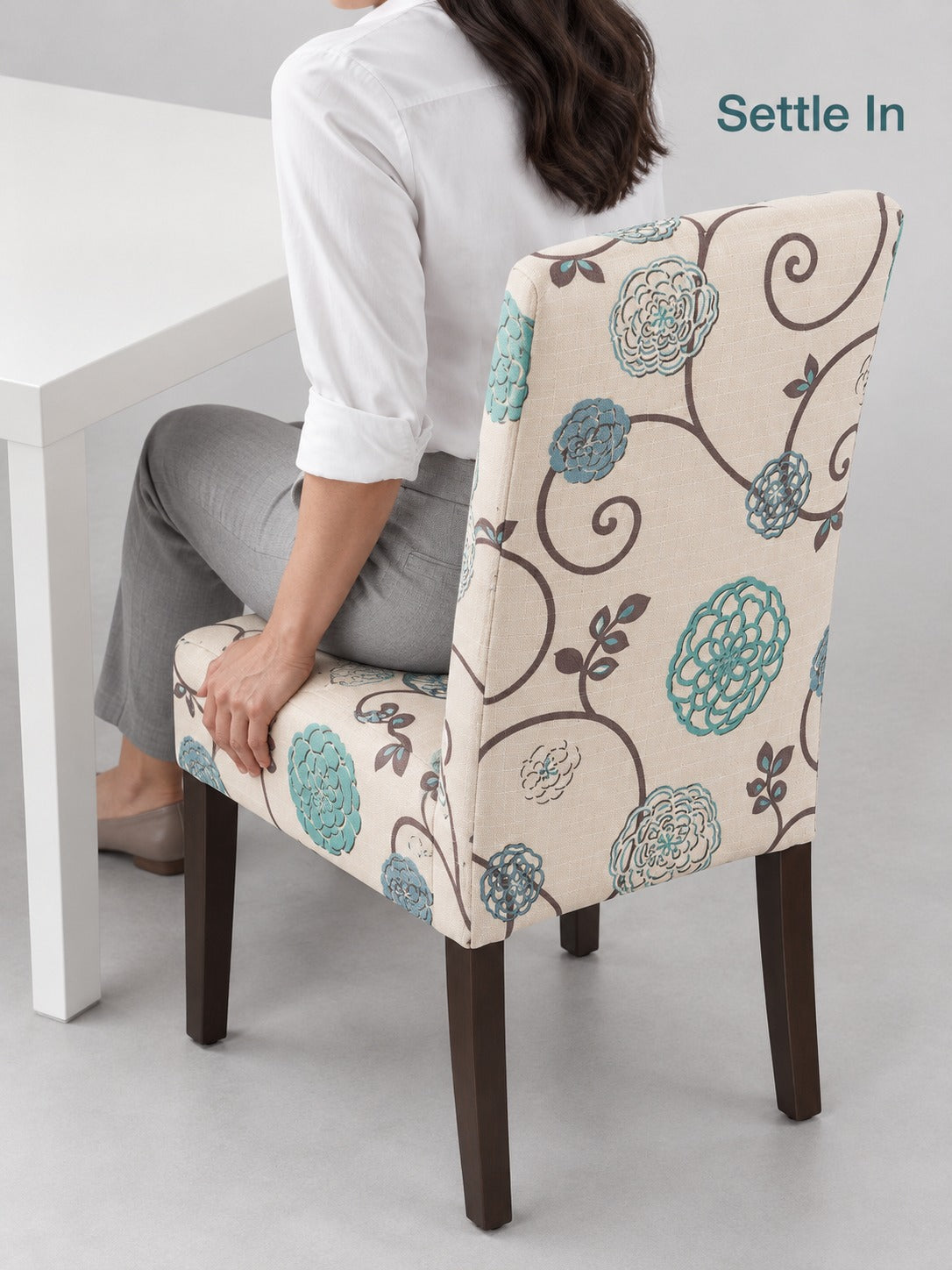 Floral Upholstered Dining Chair with High Back, Pair