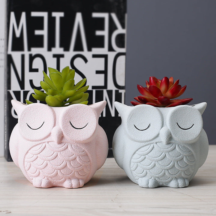 Ceramic Owl Planter for Small Indoor Plants & Succulents