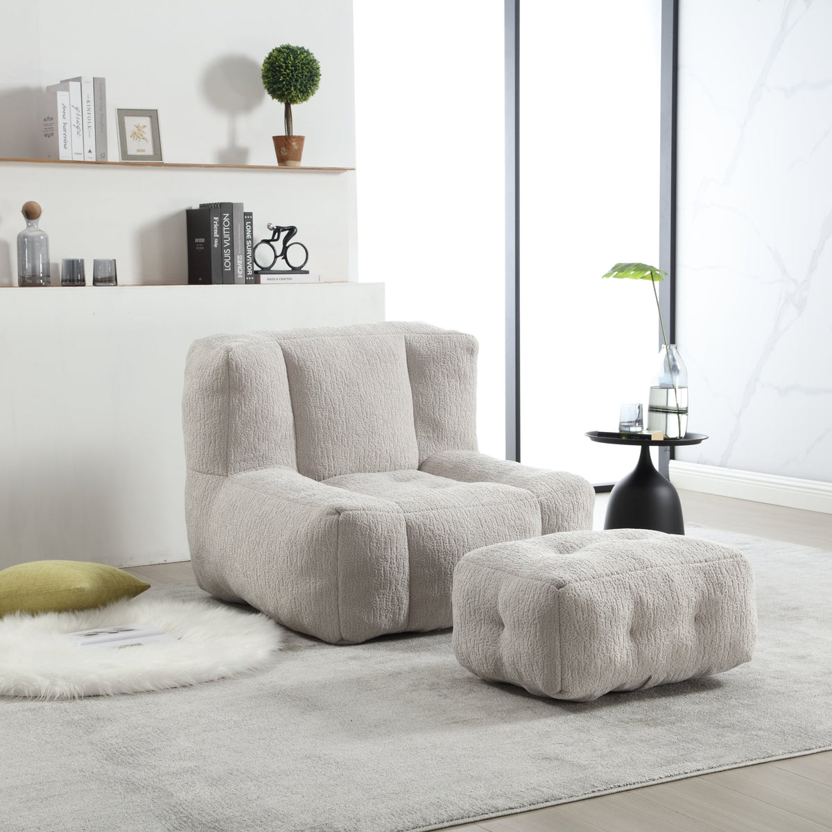 Memory Foam Bean Bag Chair Set with Matching Footstool