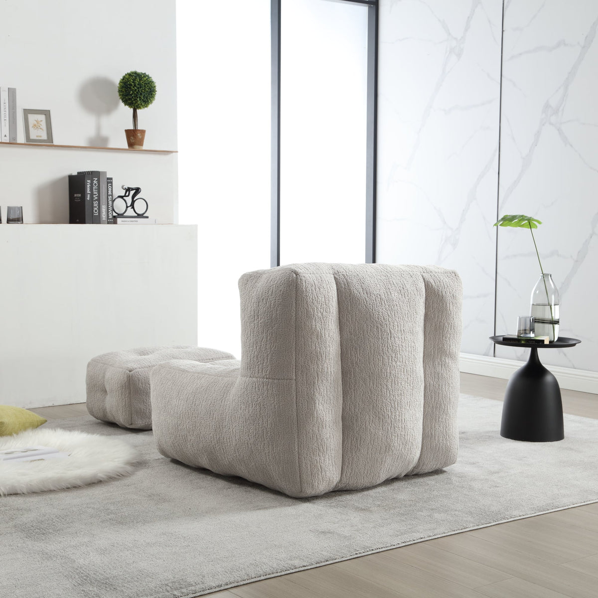Memory Foam Bean Bag Chair Set with Matching Footstool