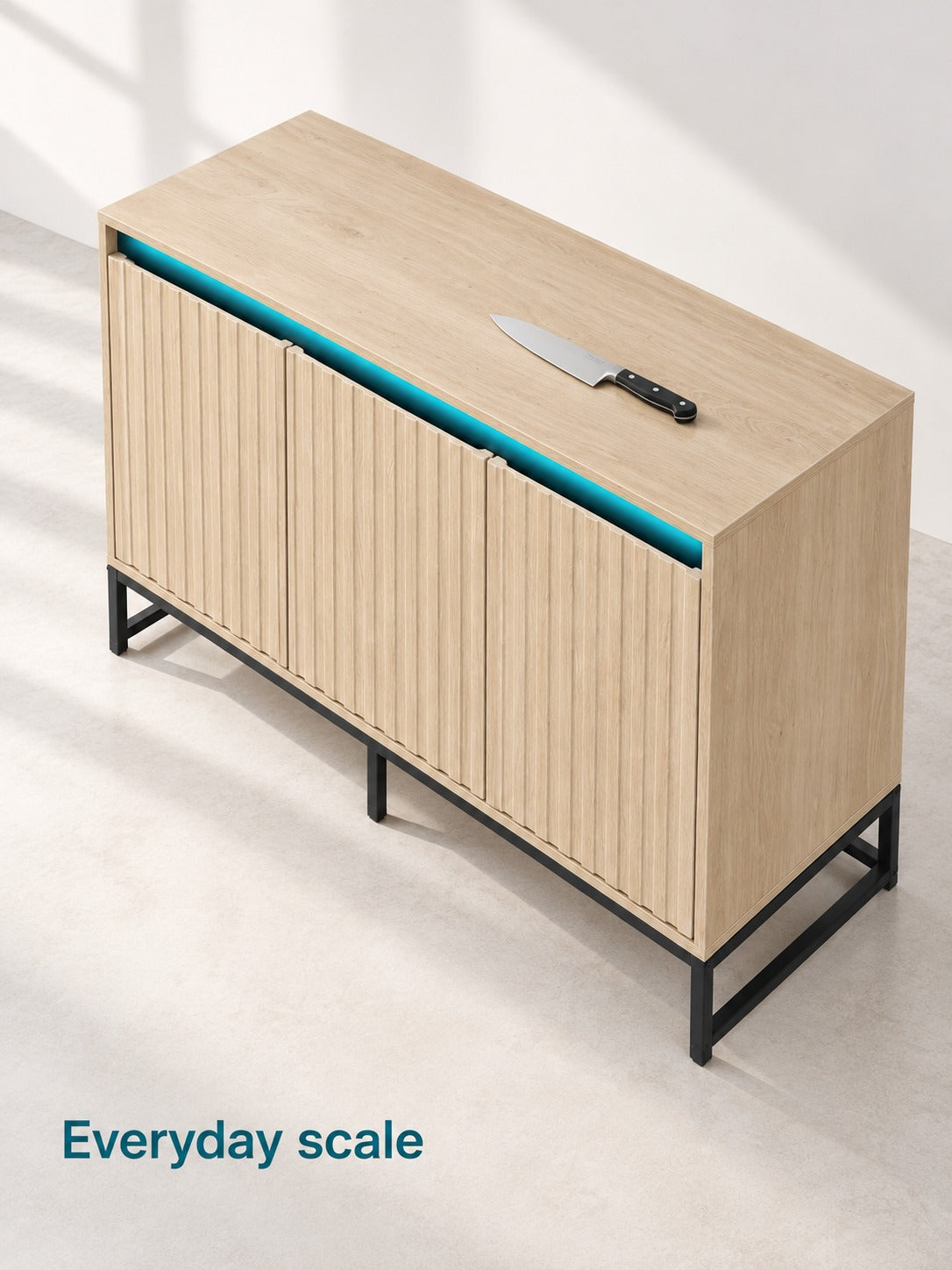 Fluted Coffee Bar Cabinet with LED Light and Storage