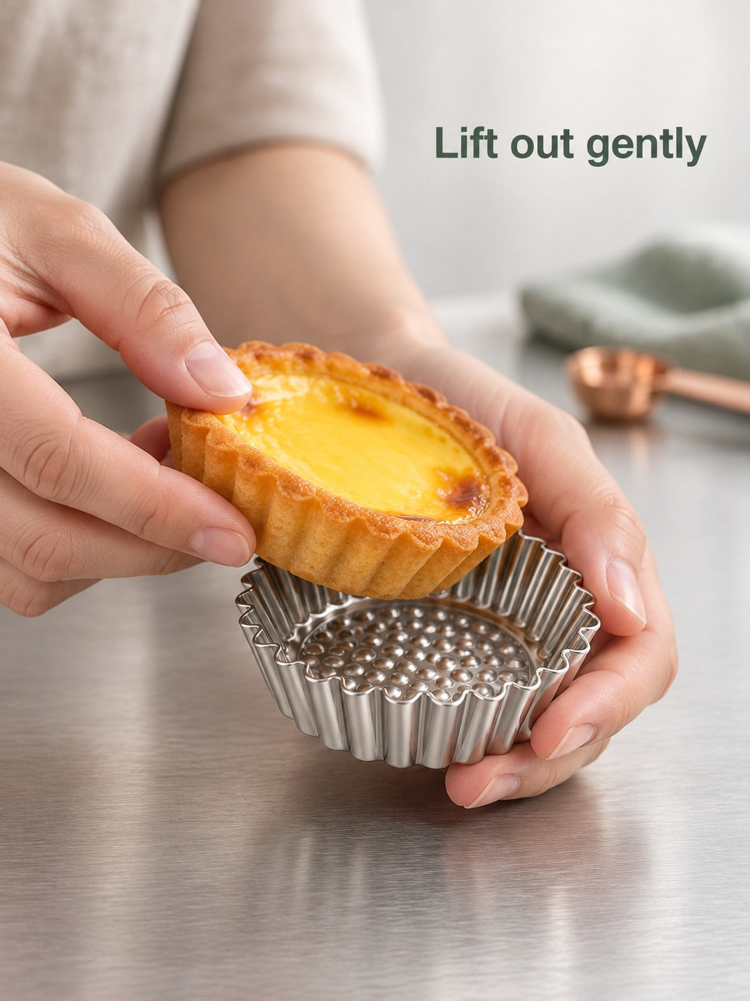 Fluted Stainless Steel Egg Tart Mold for Easy Release
