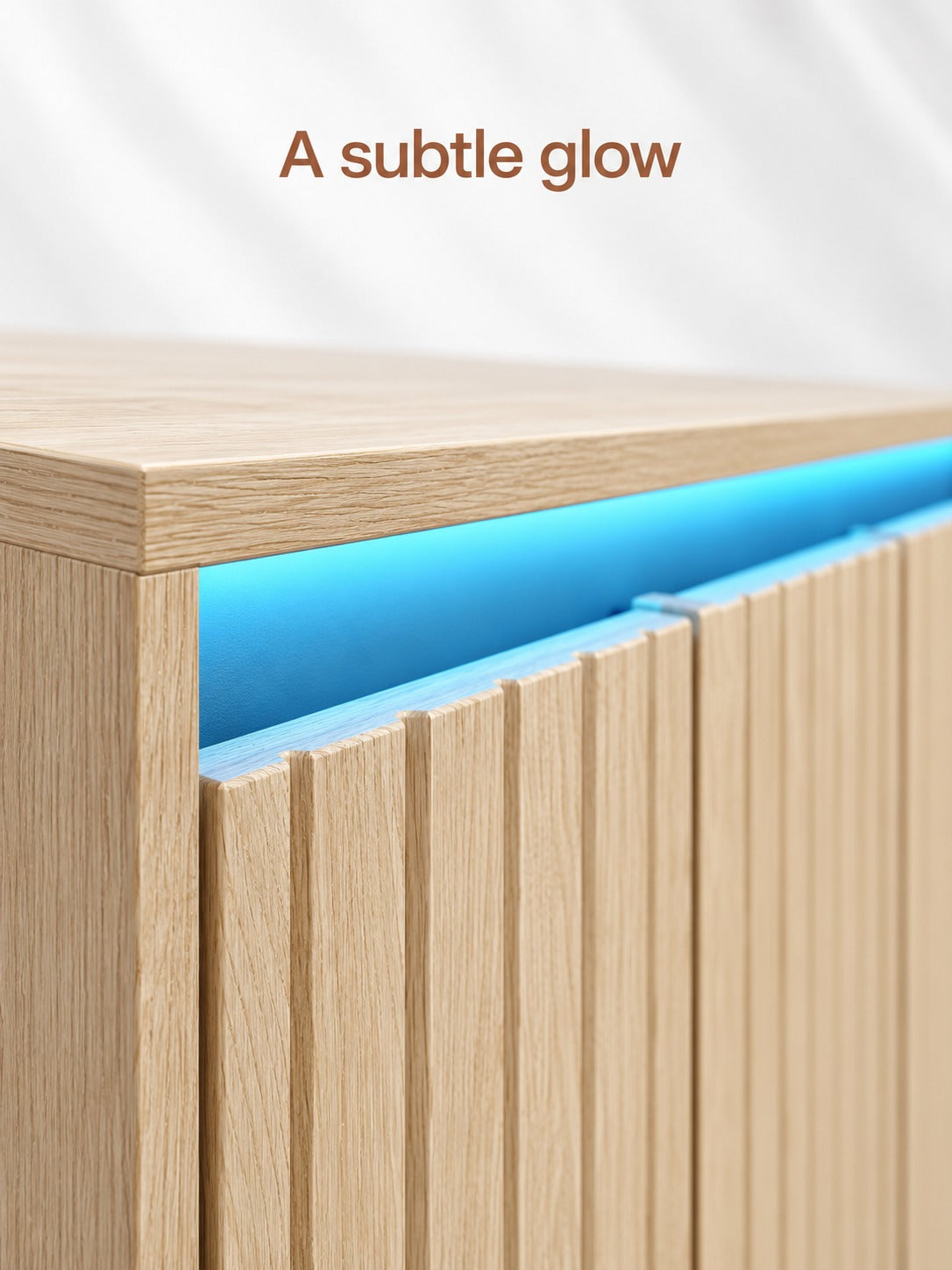 Fluted Wood-Look Sideboard with LED Light and Storage