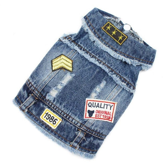 Embroidered Dog Denim Vest for Small Dogs Autumn Style