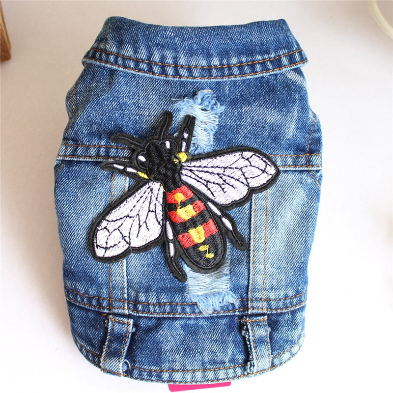 Embroidered Dog Denim Vest for Small Dogs Autumn Style