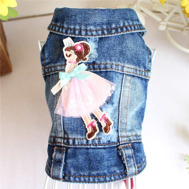 Embroidered Dog Denim Vest for Small Dogs Autumn Style