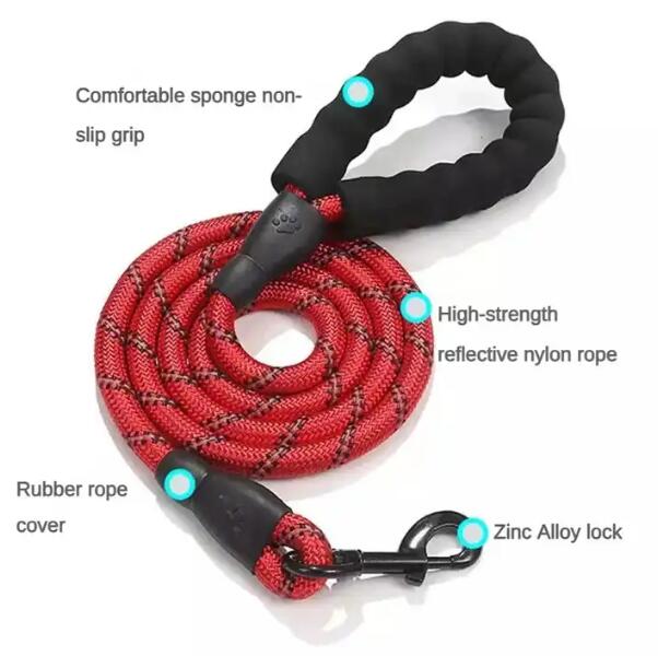 Reflective Rope Dog Leash with Comfortable Padded Grip