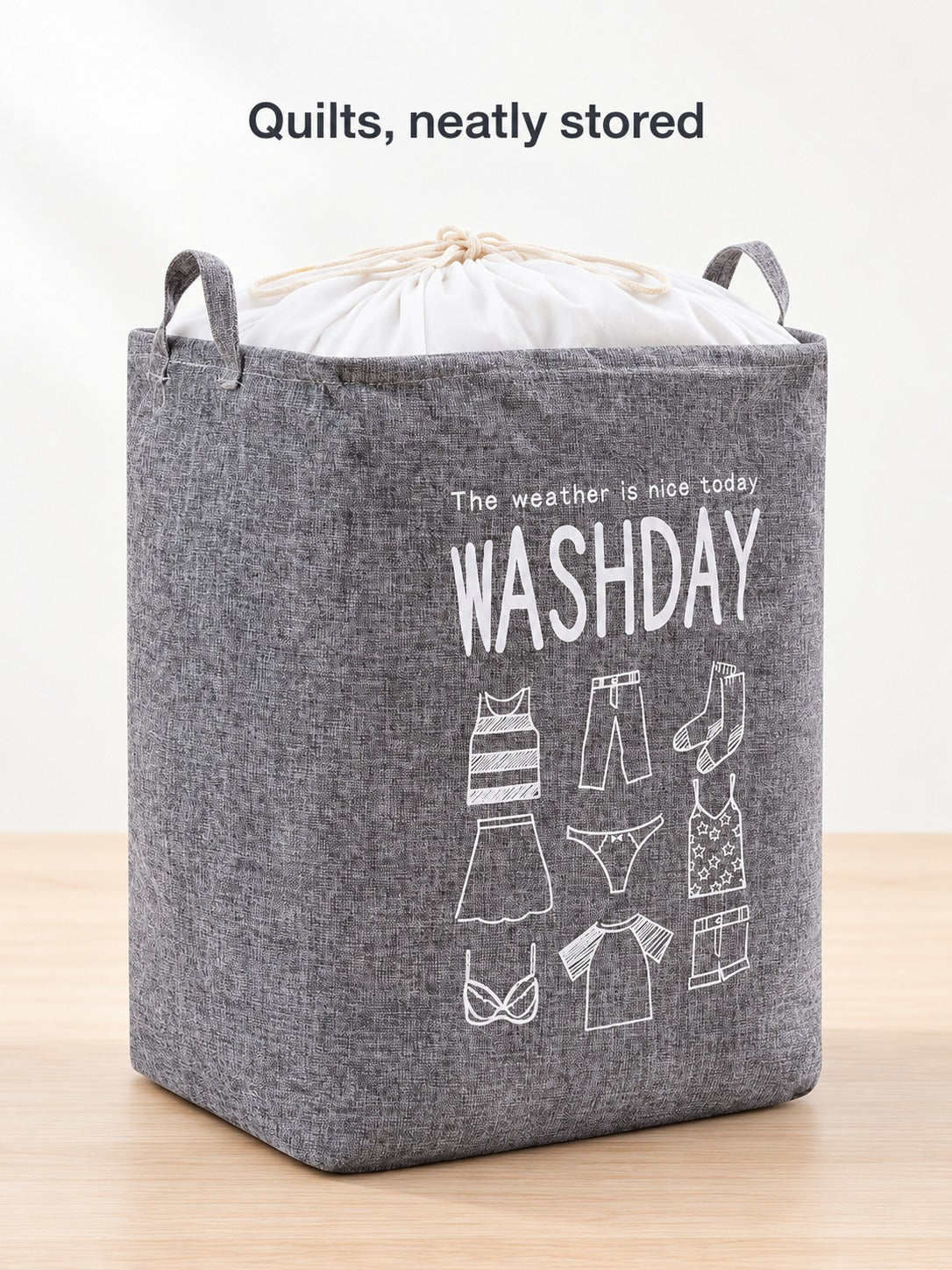 Foldable Laundry Basket with Drawstring Lid for Quilts