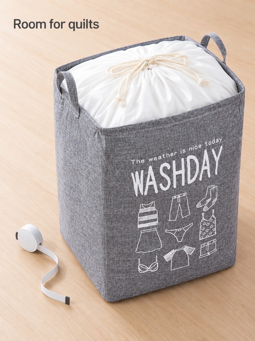 Foldable Laundry Basket with Drawstring Lid for Quilts