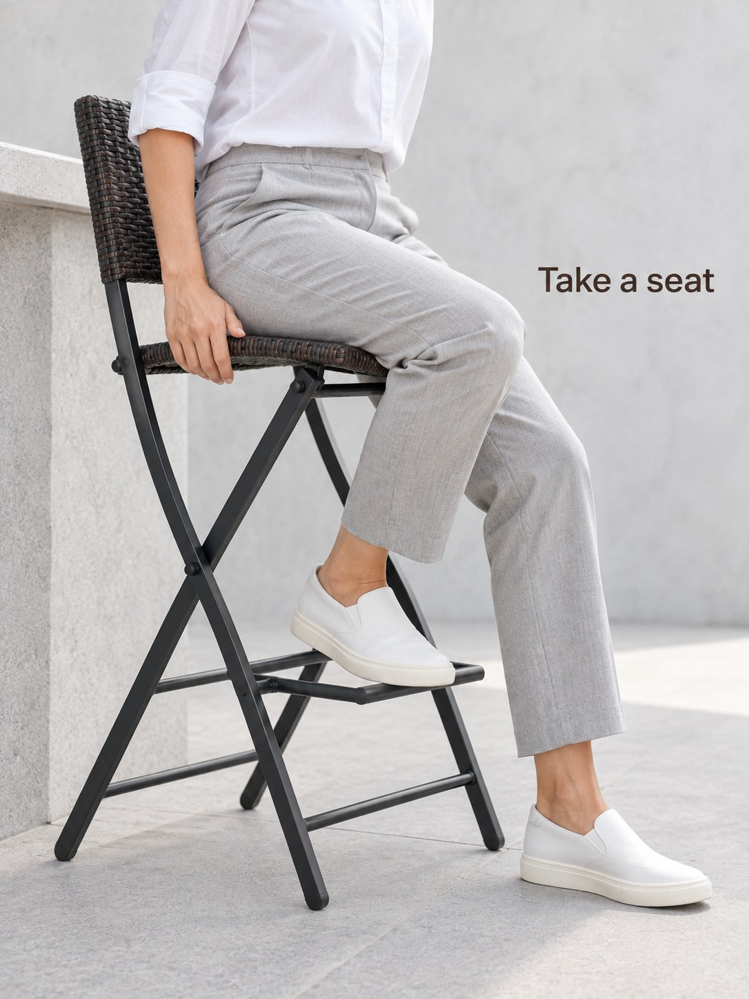Foldable Outdoor Bar Stools: Faux Rattan Patio Set