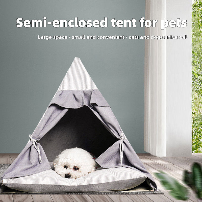 Foldable Pet Tent Bed With Built-In Plush Play Ball