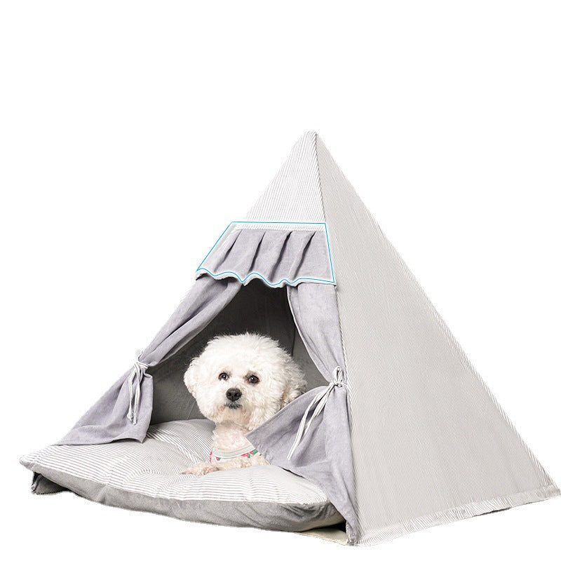 Foldable Pet Tent Bed With Built-In Plush Play Ball