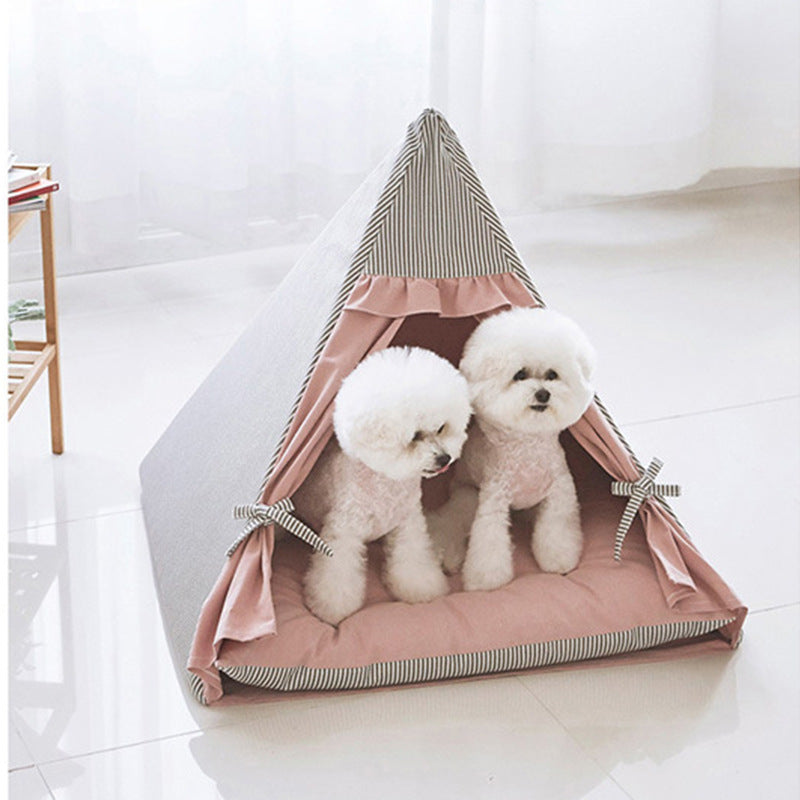Foldable Pet Tent Bed With Built-In Plush Play Ball