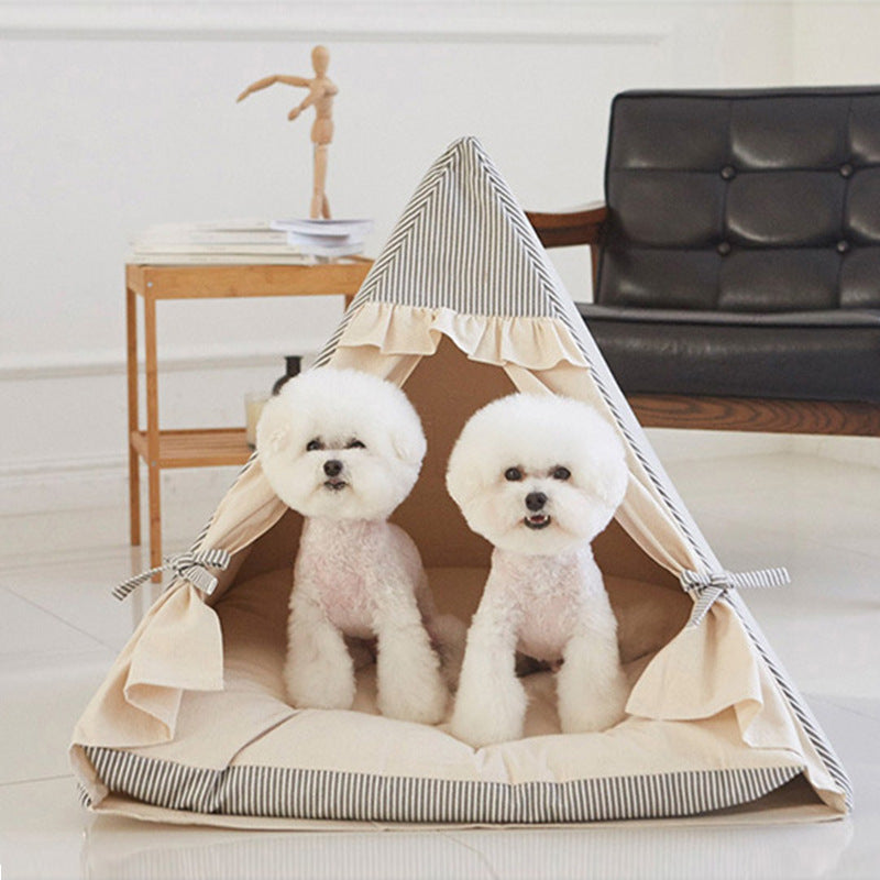 Foldable Pet Tent Bed With Built-In Plush Play Ball