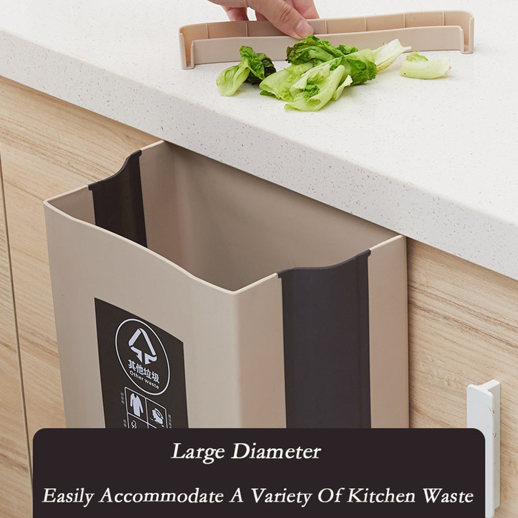 Folding Kitchen Trash Bin That Hangs on Cabinet Doors
