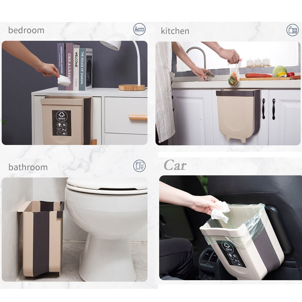 Folding Kitchen Trash Bin That Hangs on Cabinet Doors