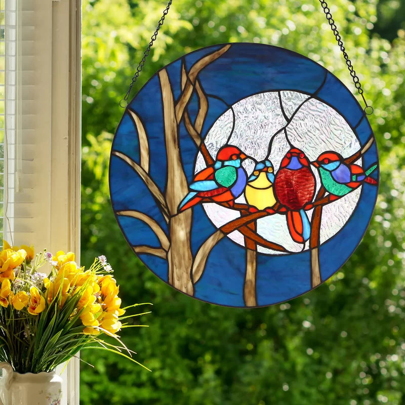 Stained Glass Bird Window Ornament for Colorful Decor