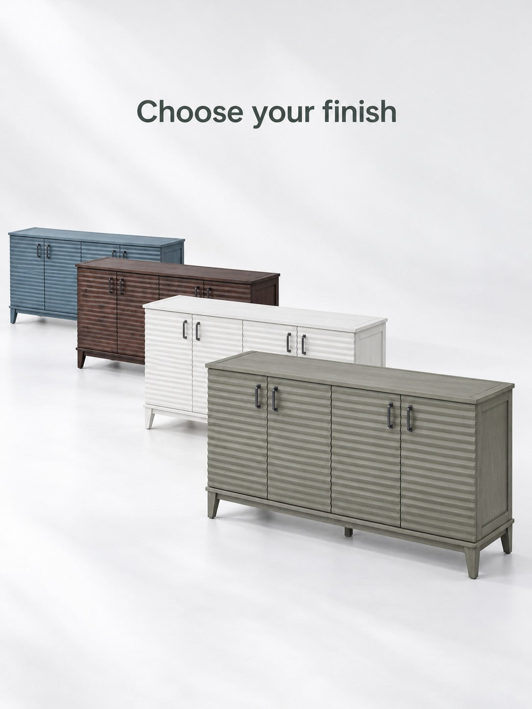 Four-Door Fluted Buffet Sideboard with Adjustable Shelves
