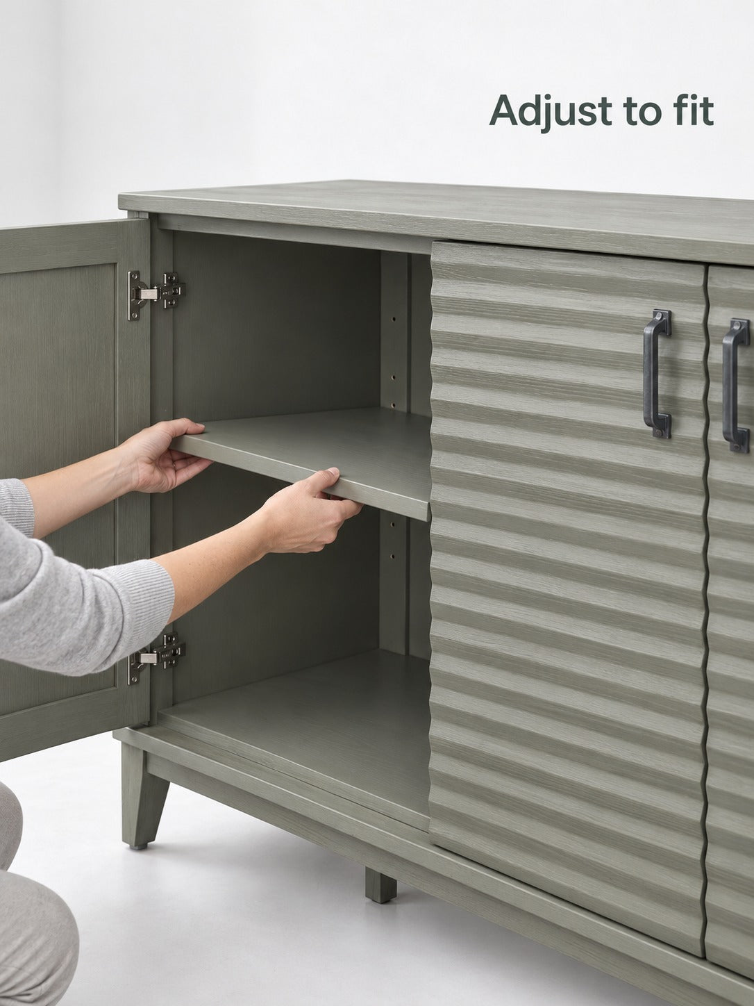 Four-Door Fluted Buffet Sideboard with Adjustable Shelves