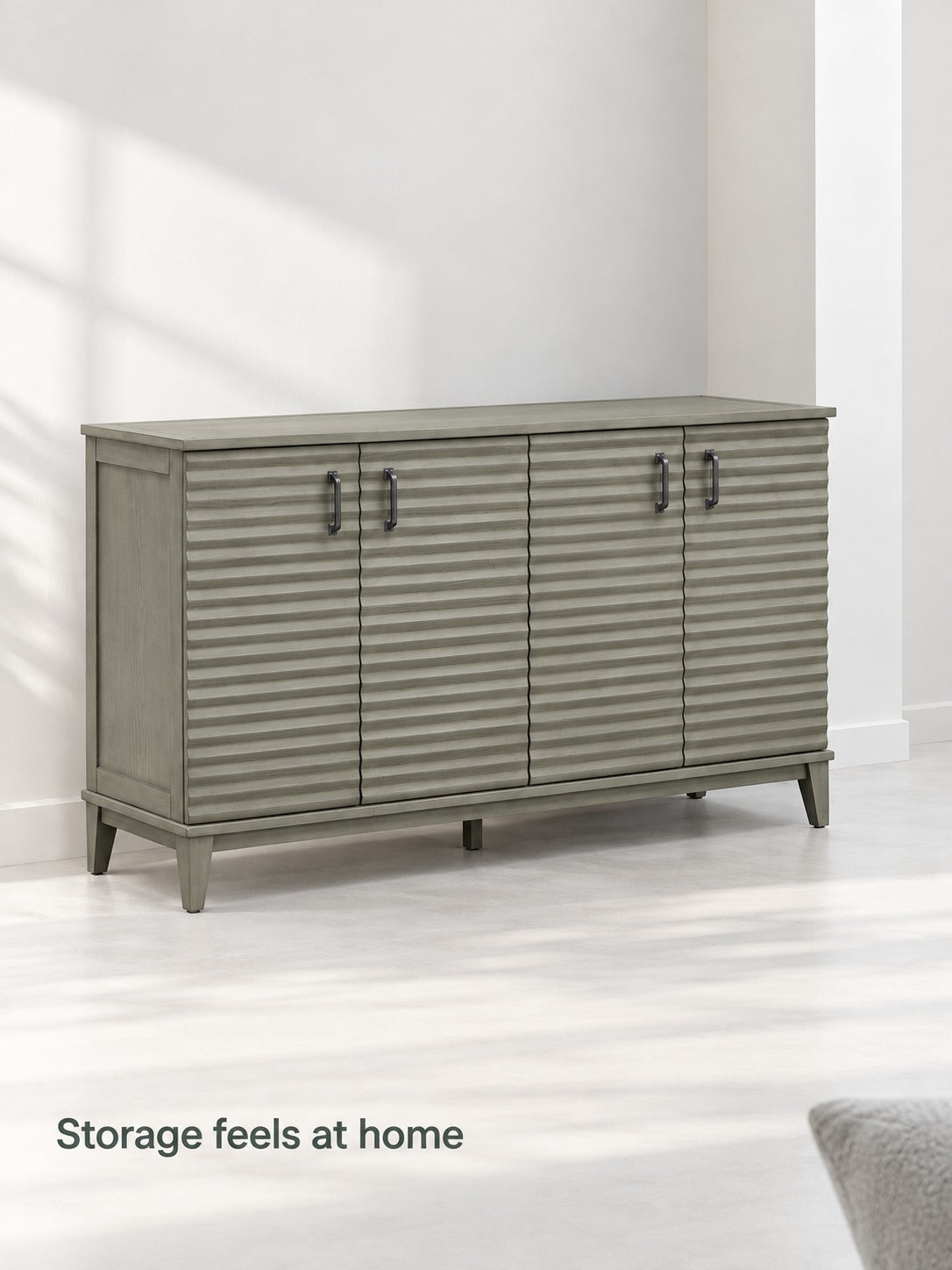 Four-Door Fluted Buffet Sideboard with Adjustable Shelves