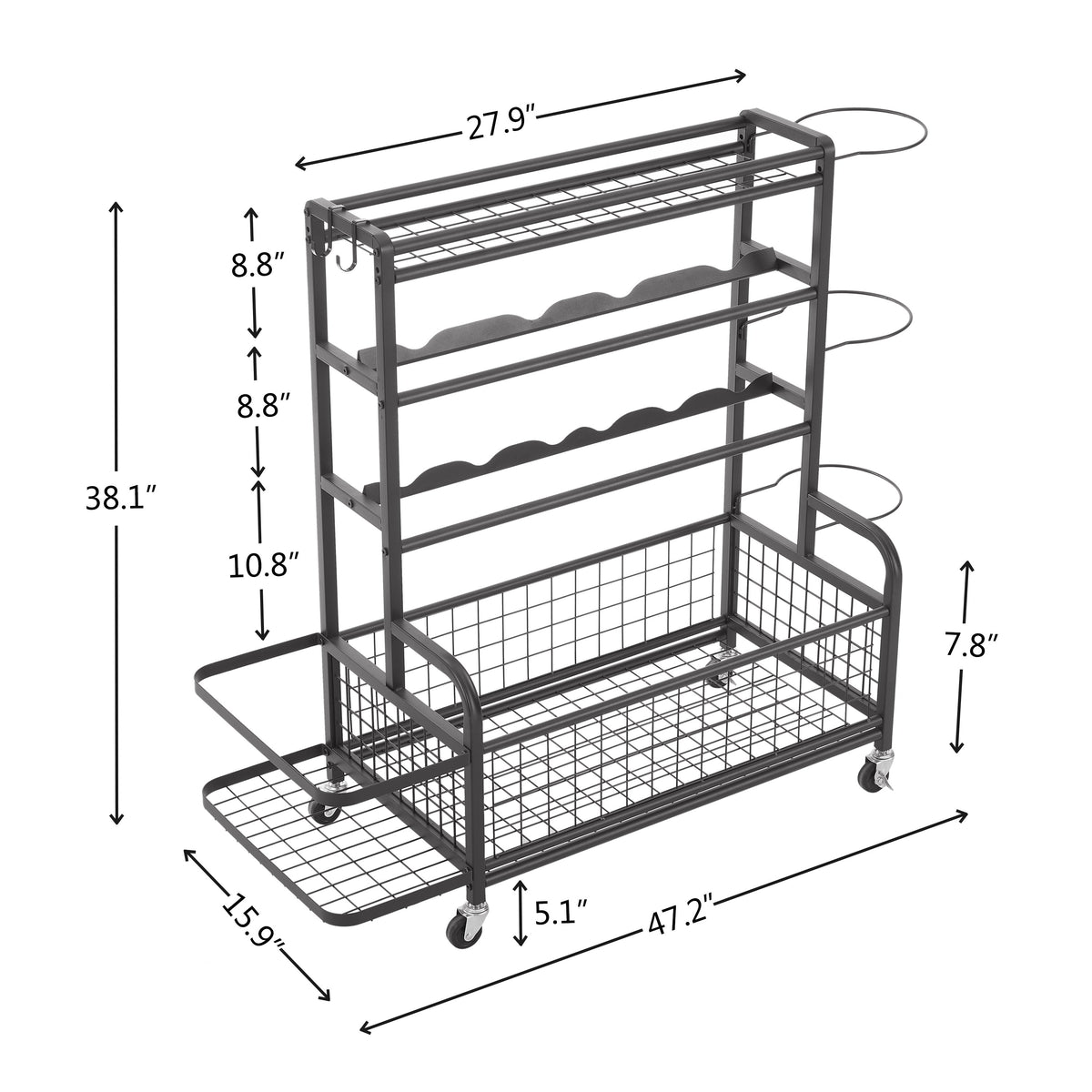 Four-Tier Metal Ball Storage Rack with Rolling Casters