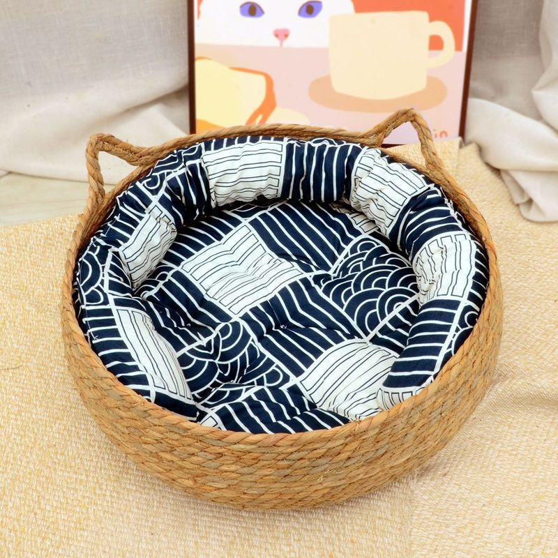 Rattan Cat Bed With Washable Cushion, All-Season