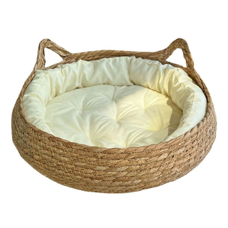 Rattan Cat Bed With Washable Cushion, All-Season