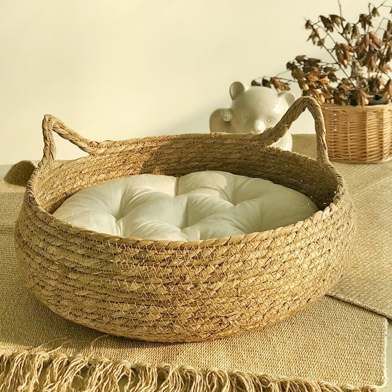Rattan Cat Bed With Washable Cushion, All-Season