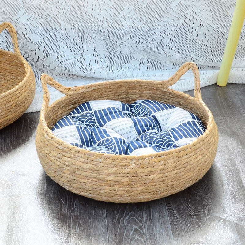 Rattan Cat Bed With Washable Cushion, All-Season