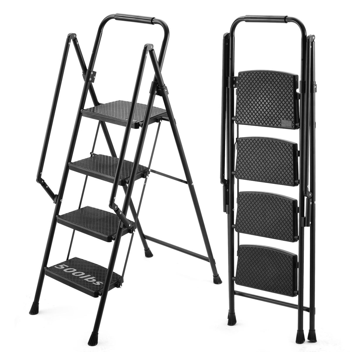 Folding Four Step Ladder with Wide Anti-Slip Steps