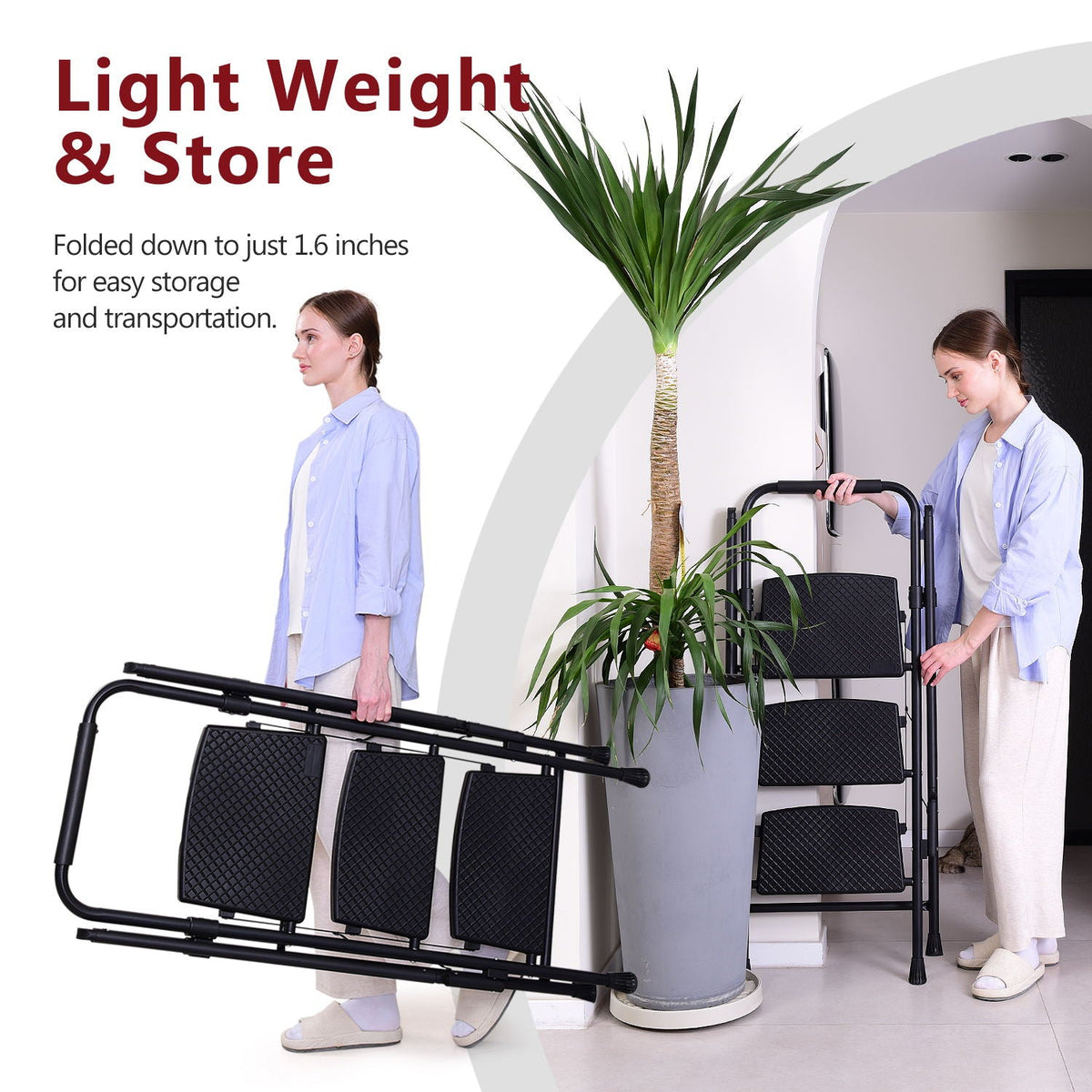 Folding Four Step Ladder with Wide Anti-Slip Steps