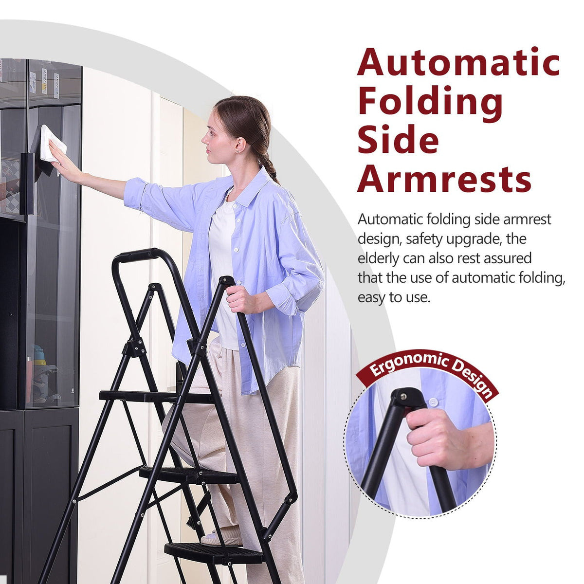 Folding Four Step Ladder with Wide Anti-Slip Steps